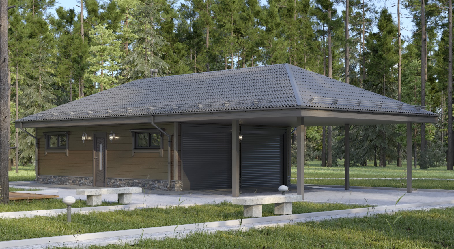 Гараж на 2 машины + Навес